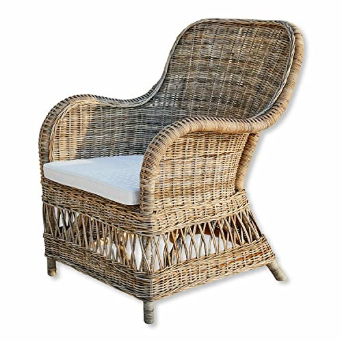 Loberon Sessel Chandevion, hochwertiges Geflecht, von Hand gearbeitet, inkl. komfortablem Sitzpolster, Gartenmöbel, Outdoorsessel, Rattan, Baumwolle, braun