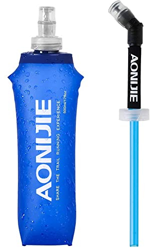 Tyuodna Soft Hydration Water Bottle with Straw, TPU Collapsible Running Flask, BPA-Free Folding Running Water Bottles for Hydration Pack, 500ML Handheld Flask Water Bottle for Outdoor Sports