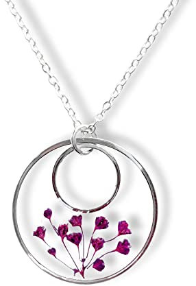 Real pressed purple flower necklace with hole | purple babys breath botanical necklace gift for women