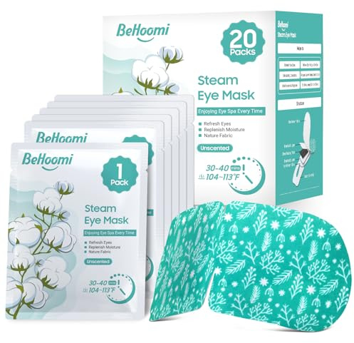 BeHoomi 20Packs Steam Eye Mask, Heated Eye Mask Warm Compress for Eyes, Disposable Self Heating Steam Mask for Sleep, Spa, Travel Essentials, Relaxation Gifts for Women, Mothers Day Gifts (Unscented)