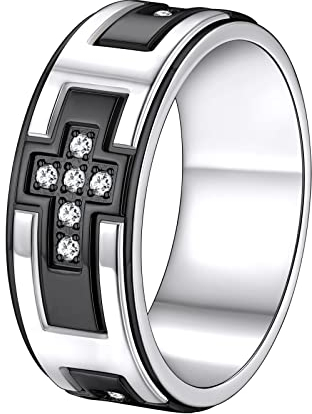 Supcare Herren Ringe Schwarz Kreuzring Religious Ring Fingerring Edelstahl Ringe Faith-Cross Ring Antistress Ring Spinner Ring Wolfram Ring Vintage Hip Hop Rock Bandring Schmuck für Erntedanktag