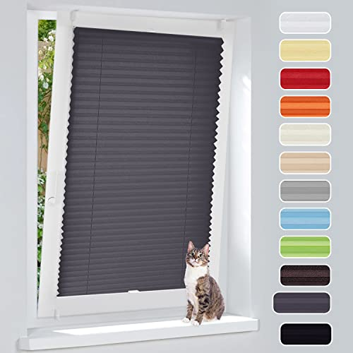 Plissee Klemmfix Ohne Bohren – Anthrazit 50x120cm(BxH), Jalousie Lichtdurchlässig & Blickdicht, Sonnenschutz & Sichtschutz, Faltrollo Easyfix für Fenster & Tür