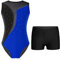 TTAO Kinder Mädchen Ärmellos Gymnastikanzug mit Strassstein Training Leotard mit Shorts Turn Set Gymnastik Training Dancewear Gymnastikbody Königsblau & Schwarz 134-140