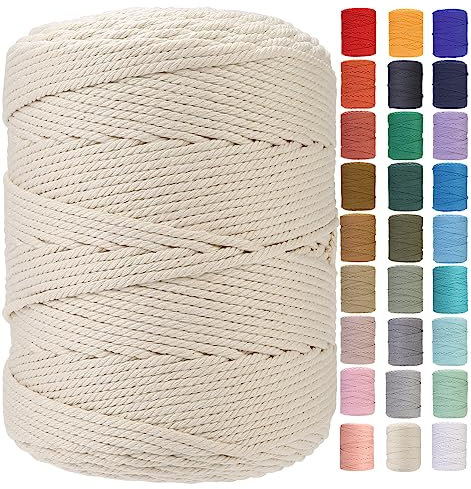 GOHOF Corda macramè da 4 mm x 310 m, in cotone macramè di alta qualità, 4 fili intrecciati in morbido cotone, uno dei materiali più perfetti per l'arte macramè, filo di cotone senza sostanze chimiche