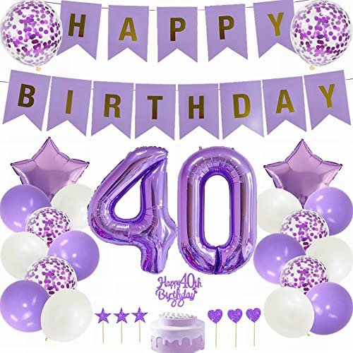 Yunchu Online 40° compleanno decorazione uomo donna – decorazione torta viola decorazione bianca festa palloncino – regalo per 40 anni