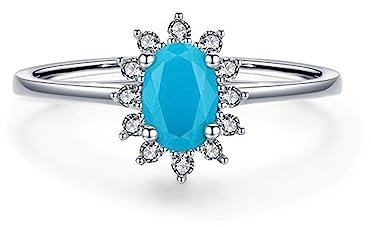 Bellitia Jewelry Königliche Damenring Prinzessin Diana William Kate Verlobungsring mit 925 Sterling Silber und Türkis & CZ Diamant, Trauring Ehering Verlobung Hochzeit Geschenk