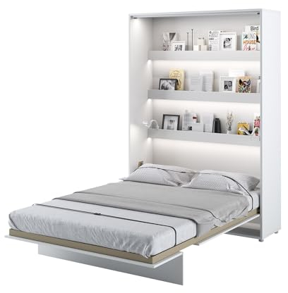 MEBLINI Schrankbett Bed Concept - Wandbett mit Lattenrost - Klappbett mit Schrank - Wandklappbett - Murphy Bed - Bettschrank - BC-01-140x200cm Vertikal - Weiß Hochglanz/Weiß