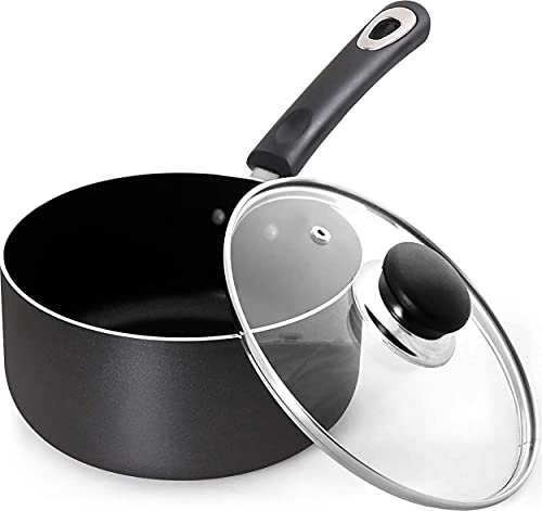 KICHLY 18 cm, 2Ltr Nonstick Saucepan with Glass Lid, Multipurpose Induction Pot for Home Kitchen or Restaurant, Milk Pan, (18cm, 2L, Indctn, Grey, Pack of 1)