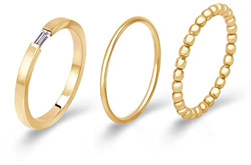 Joacii 18K vergoldete Edelstahl-Bandringe Herrenringe Stapelbare Ringe für Frauen Set Comfort Fit Größe 7