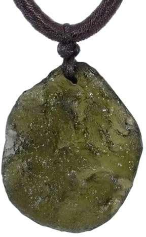 DYFUHO Moldavit Kristall Meteorit,Rohstein Tektit Halskette,Tschechische Meteorit Anhänger,Raue Edelstein Halskette,Grün