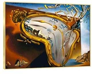 EVANEM Schmelzende Uhr von Salvador Dali Wandkunst Bild.Farbe Gemälde Reproduktion Druck auf gerahmter Leinwand Wandkunst Wohnkultur 30x40cm Goldener Rahmen