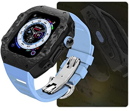 BANDKIT Kit de readaptación de cubierta de fibra de carbono y correa de fluororubber para Apple Watch Ultra 8 de 49 mm, correa de repuesto y funda para iWatch 8 7 de 44 mm y 45 mm, 49mm, Agate