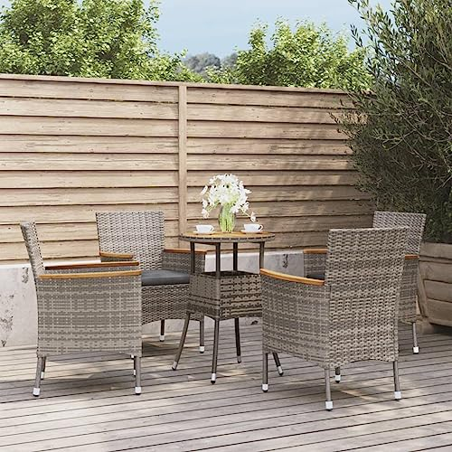 Festnight 5-TLG Rattan Garten Essgruppe, Terrassenmöbel Set 4 Personen,Sitzgruppe Garten mit Tisch & 4 Hochlehner-Gartenstühlen mit Sitzpolster, Gartenmöbel Set PolyRattan Grau