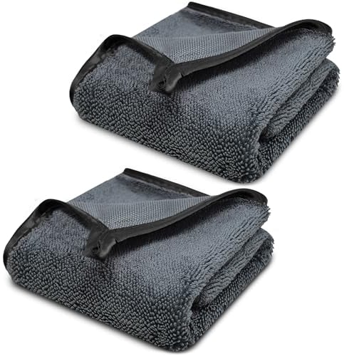 Towelogy Microfibre Shower Drying Cloths Streak Free, Super Absorbent Cleaning Cloth for Glass, Window, Kitchen, Car, Bathroom Drying Cloth | 2 Pack, Large 40x40cm (Black)