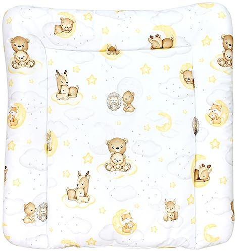 TupTam Baby Wickeltischauflage mit Baumwollbezug Gemustert, Farbe: Tiere/Sterne/Grau, Größe: 70 x 70 cm