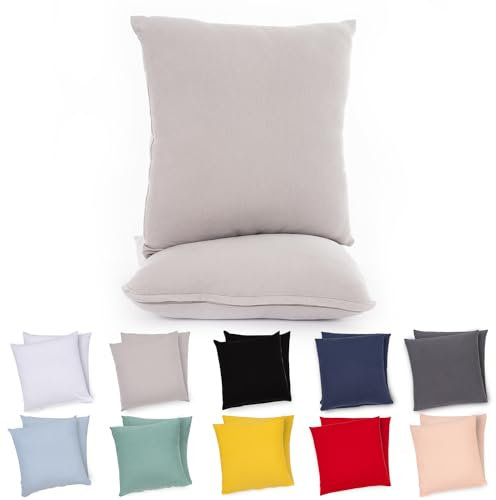 Lotusein Kissenbezug 80x80 cm (2er Set) - Grau - 100% Jersey Baumwolle 175 g/qm Kissenbezüge - Kissenhülle für Kissen mit Reißverschluss - Oeko-Tex Zertifiziert