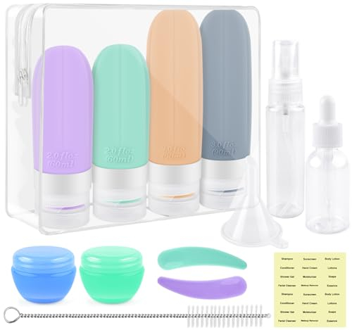 ERKOON Silicone Travel Bottles For Toiletries, 14pcs Travel Pot For Toiletry TSA Approved Leak Proof Containers No BPA Refillable Pots For Shampoos, Lotions,Body Wash