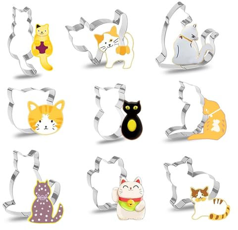 Cookie Cutter, 9 Pcs Cat Cookie Cutter, Animal Cookie Cutter Cat Face Cookie Cutter Cookie Cutters Shapes Biscuit Cutters for Baking and Crafts Ideal on Fondant Dough