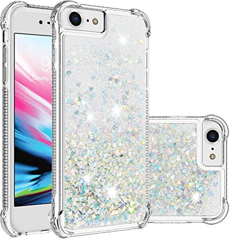 SIYOPINPFY Hülle für iPhone SE 2020/2022 & iPhone 7/8, Silikon TPU, Glitzer Flüssigkeit, Stoßfest, Anti-Scratch, Kameraschutz, Körperschutz, Liebe Silber
