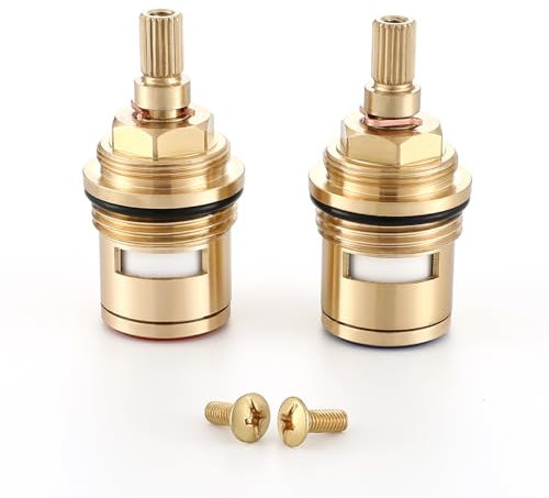 Muxios 3/4 Hot and Cold Pair Tap Cartridges Replacement Brass Ceramic Disc Tap Valve Insert Cartridge Quarter Turn Replacement for Bathroom Basin Faucet