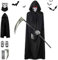 Aicerous® Costume Mietitore Mantello Mietitore di Halloween per Adulte e Bambino, Costume da Tristo Mietitore con Falce, Maschera da Teschio, Guanti, per Halloween, Cosplay, Carnevale (B, adult)
