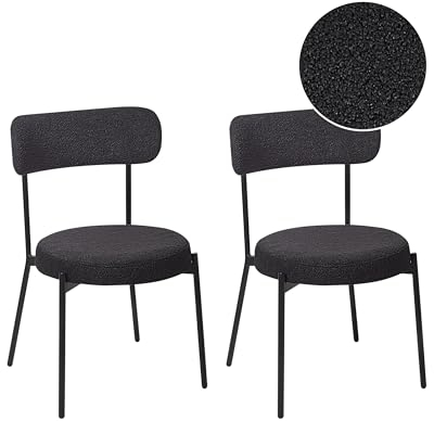 Beliani Esszimmerstuhl 2er Set Bouclé schwarz mit hoher Lehne Metallbeine modern Allison