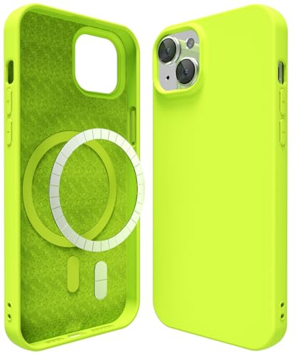 oakxco Silicone Case for iPhone 15 Compatible with Magsafe Magnetic Wireless Charging, Slim Thin Soft Rubber Gel with Magnet, Matte TPU Mag Cover for Women Men, Neon Green Lime