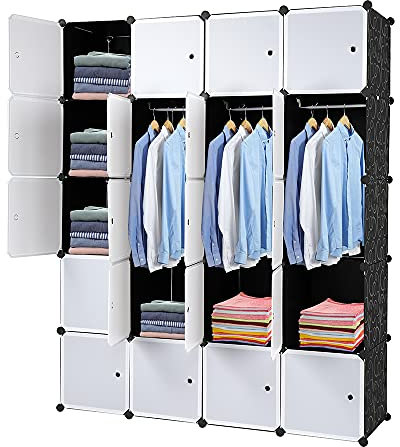 Alightup Armoire Penderie Modulable Portable Grande Capacité Storage avec Portes Étagère de Etagères Empilables Plastique Rangement Chambre Adultes pour Chaussures Vêtements (20 Cubes-Porte Blanche)