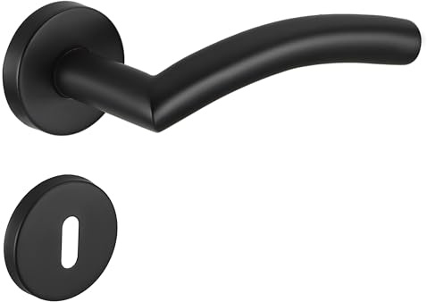 MeinTürgriff Drückergarnitur Neapel Edelstahl Schwarz Türgriff Türdrücker Rosettengarnitur, Typ:BB- Buntbart