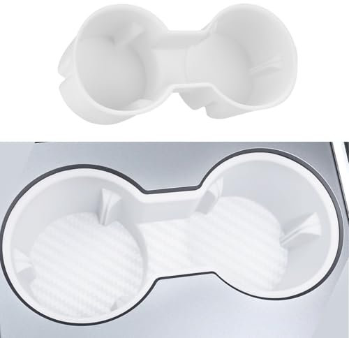 Cup Holder Insert for Tesla Model 3 Model Y, Silicone Shockproof Car Center Console for Tesla, Removable Washable Drink Holder for Tesla Interior Accessories - White