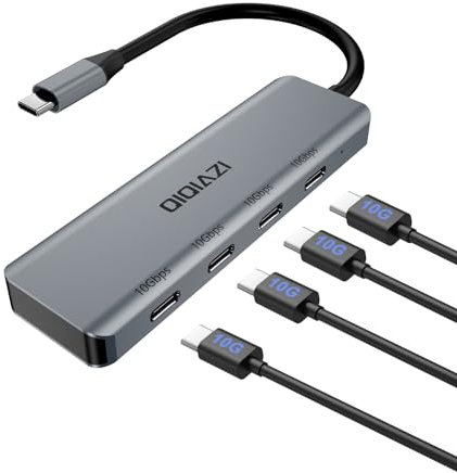USB C 3.2 Hub 10Gbps, USB C Adapter mit 4*USB C 3.2 Ports, Multiport Splitter aus Aluminium mit 60cm Kabel für iPhone 15/15 Pro, MacBook Pro, iMac, iPad Pro, Chromebook, Galaxy S23 usw