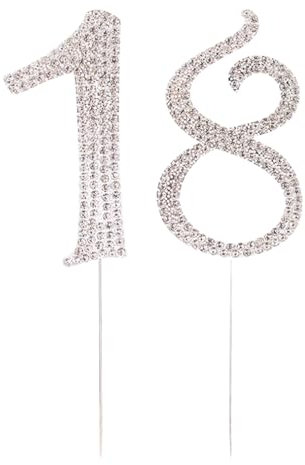 KGDUYC 18 Zahl Kuchen Topper Strass, Geburtstag Kuchen Spitzenwerken Rhinstone Deko, für Jubiläum, Partydekoration, Geburtstagstortendekoration, Silber