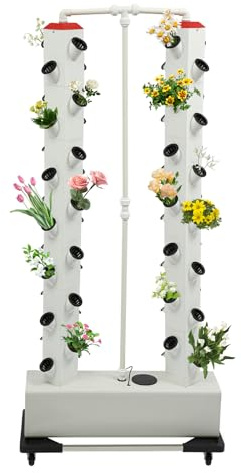 Begoniape Hydroponic System 56 Löcher, Hydroponic Grow Kit mit Wasserpumpe, Innen/Außen Hydroponics Growing System mit Räder, Zuchtschwamm, Aussaattabletts, Adapter, Timer