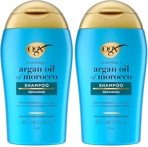 OGX Renewing Argan Oil of Morocco Shampoo (88 ml), regenerierendes Haarpflege Shampoo mit marokkanischem Arganöl, Volumenshampoo, sulfatfrei (Packung mit 2)
