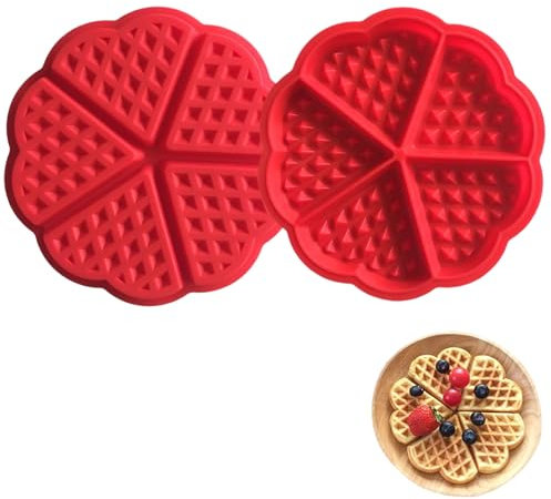 banjiabb 2 Stücke Silikon Waffelform,Waffelform Backofen,Waffel-Form, Backen Dekoration Werkzeug,Herzform Silikon Waffel Backform,Back-Form Waffel-Förmchen Für Waffeln, Backen, Muffin (Rot)