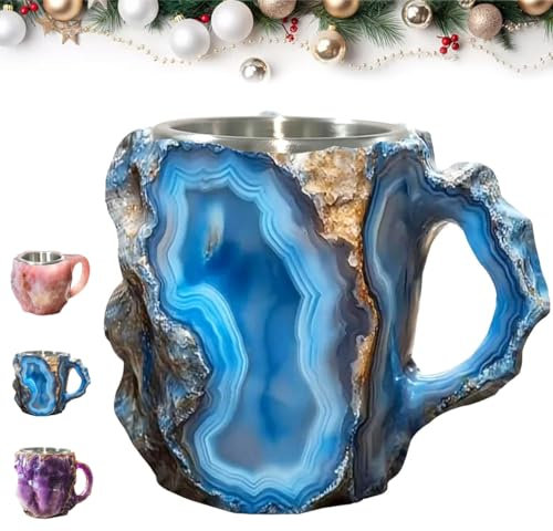 HOIDOKLY Tazas de café de cristal mineral, 2024 Nueva taza de café de cristal mineral, taza de café de cristal mineral con asa, elegante para la oficina en casa para café, té y más (azul)