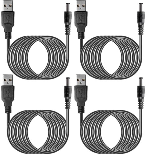 Greluma 6 Piezas USB 2.0 A Macho a DC 5,5 x 2,1mm DC 5V Cable de Enchufe de alimentación, Cable Conector de alimentación USB a 5V de 1M, Cable de Cargador de alimentación USB a DC