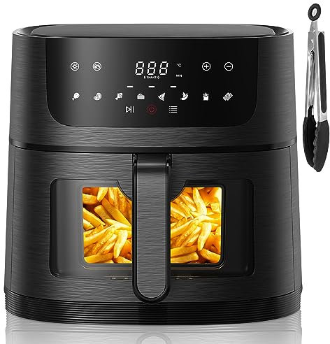 Friggitrice ad aria 9 L, Air Fryer con Finestra Visibile, Airfryer con LED Touch screen, Friggitrice ad aria calda con 8 programmi 1800W, Touch screen, Funzione Data, Basso in Grassi
