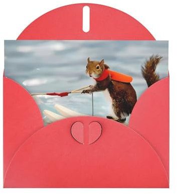 Rote Grußkarte mit passendem Umschlag - Wasserski Fuchs Eichhörnchen Druck perfekt für Geburtstag, Valentinstag, Jahrestag und mehr