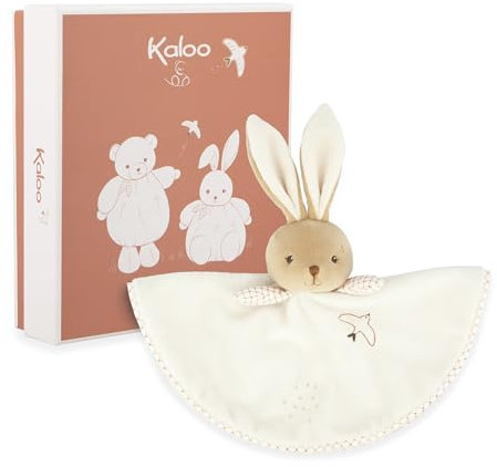 KALOO - Rundes Schmusetuch in Hasenform - Creme - Vichy-Stil - Größe 24 cm - Weiches und Flauschiges Plüsch für Babys - Zärtlicher Begleiter ab der Geburt Geburt - K214019