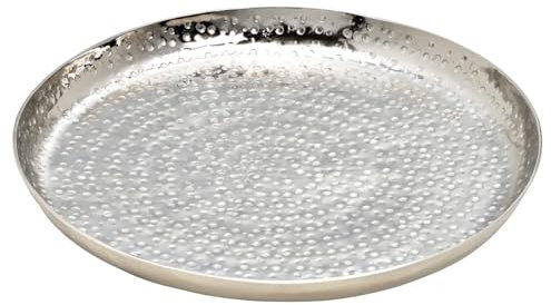 Meinposten Teller Dekoteller Silber Metall rund Hammerschlagoptik Kerzenteller Schale Kerzenschale Tischdekoration Dekotablett Ø 23 cm
