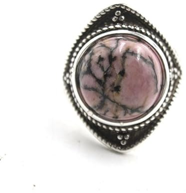 Naturstein runder Interface-Ring Retro klassischer Diamant-Handschmuck Blauer Kiefern-Flash-Stein Öffnung verstellbar Unisex Sommer vielseitiger Handschmuck - 1 Stück Rhodonit Einheitsgröße