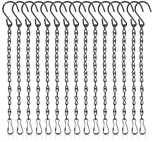 TIANXUAN 15 PCS Hanging Basket Chain 10 Inch Black Metal Garden Plant Hanging Chains with Hooks Clips Replacement Extender for Flower Planters Bird Feeders Wind Chimes Lanterns Decorative Ornaments