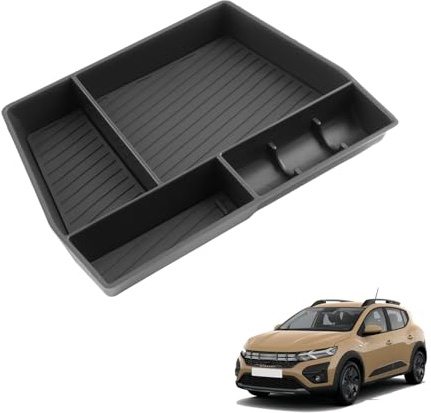 Coleya Mittelkonsole Aufbewahrungsbox Kompatibel mit Dacia Sandero 3/Dacia Sandero Stepway 3/Dacia Jogger 2021-2026, Mittelkonsole Organizer Mit Schwarz Rutschfester Gummimatte