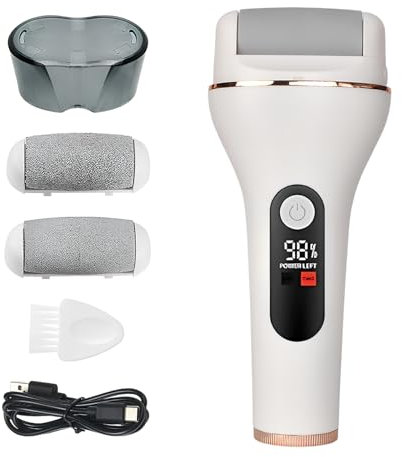 Rasoir Électrique pour Pieds Professionnel - Élimination des Callosités, 2 Vitesses Réglables, IPX7 Étanche, Rechargeable USB avec LED - Pour Talons Fissurés, Peaux Morte et Soins des Pieds (Blanc)