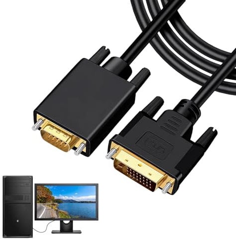 DVI to VGA Cable 1.8M, Male to Male Gold-Plated Braided Projection Converter 24+1 Pin 1080P PC Monitor Active DVI-D to VGA Cables Compatible with Laptops/Monitors/Projectors/Hdtvs/Graphics Cards