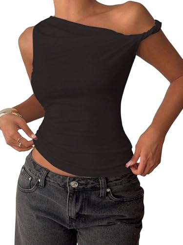 GORGLITTER Damlinne elegant Y2K ärmlös topp axellös sommartoppar slim fit basic crop top one shoulder damtopp