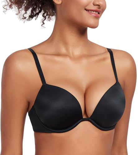Lemorosy Women's Deep Plunge Push Up Underwire Thick Padded Bra | Deep V, Low Cut, Add 2 Cups, Plus Size, Seamless, Adjustable Straps, Everyday Wear, Comfort Lift
