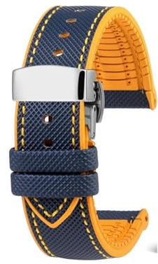 NBCNZCTSAS Passend for CITIZEN Blue Angel Herren Radio Wave Uhr AT8020-54L/8020-03L/JY8078 Serie Canvas Nylon+Gummi Uhrenarmbänder 22mm 23mm(C-Blue yellow-S,22mm)
