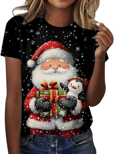 Christmas Blouse Tops Woman Ladies Short Sleeve Tshirts Christmas Tree Printed Basic Tees Shirt Pullover Crew Neck Xmas Loose Sweatshirts Christmas T-Shirts Women Christmas Xmas Tree Shirt (M)